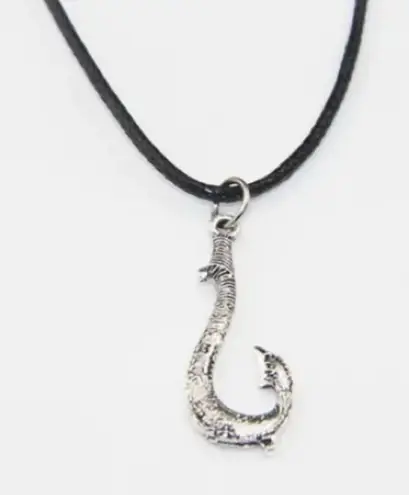 Disney's Moana Princess Fish Hook Pendant Necklace Silvertone Black Cord 18 in Silver