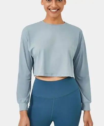 Halara  Long Sleeve Cropped Dropped Shoulder Sports Top Baby Blue Small HT29