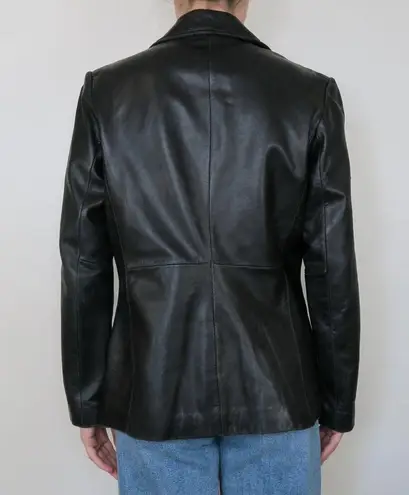 Vintage 90s Siena Black Leather Blazer Trench Coat Size M