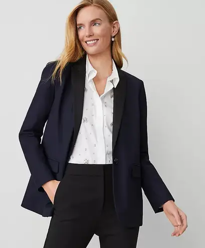 Ann Taylor NWOT  The Longline Tuxedo‎ Blazer in Bi-Stretch Twill Navy 8 Workwear