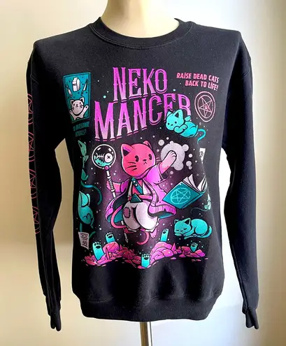 Womens Nekomancer Cat Sweatshirt Kitten Black Gildan Anime Whimsigoth Small
