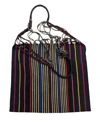 Striped Woven Tote Bag Colorful Bohemia Style Large Shoulder Purse Black