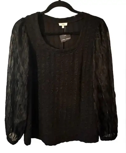 Voy Black Blouse with Sheer Sleeves Size Small NWT Office or Party Perfect