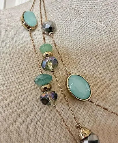 Ny Collection gold tone and blue triple strand beaded necklace