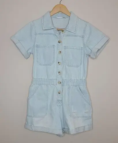 Bluivy Light Blue Denim Distressed Shorts Romper Size Small