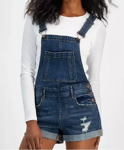 Dollhouse Denim Overalls Sz Large Distressed Coverall Shorts Shortalls Grunge Skater 90s