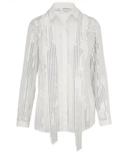 Akris Blouse with Foil Pleats and Shirt Collar white and silver size 12