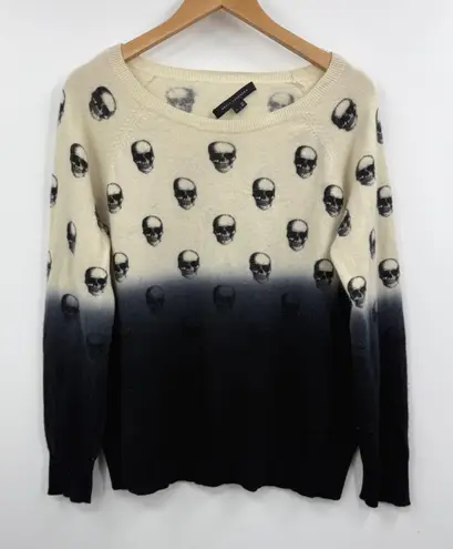 Skull Cashmere Women's Skull Print Ombre Sweater Size L Cream Black Long Sleeve