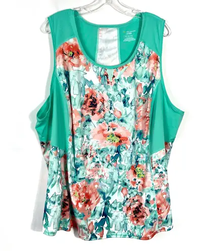 Tek Gear DryTek Plus Size Floral Seafoam Colorblock Sleeveless Athletic Top 3X