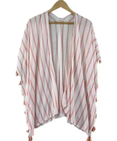 Do Everything In Love Shawl Womens One Size White Pink Stripe Beachy Fringe