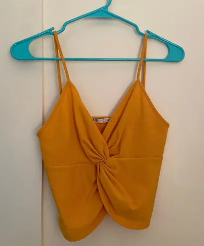 ZARA Twist Front Tank Top In Yellow/Orange