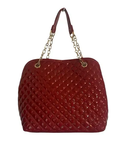 Big Buddha Red Quilted Shoulder Bag with Chain Details Patent Leather