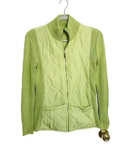 J. McLaughlin  Quilted Sweater Jacket Silk Lime Green Size Small