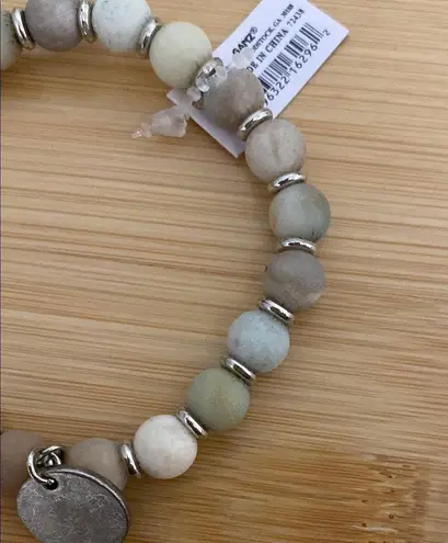 Ganz Natural Stone Beaded Bracelet with Silver “E” Charm Gray