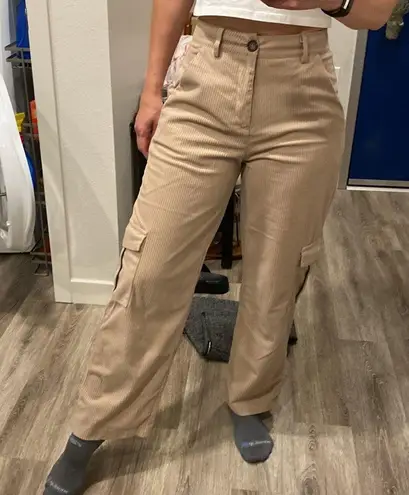 SheIn wide leg cargo pants corduroy tan beige small