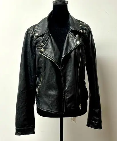 Miss London Faux Leather Jacket Black Size Med Zipper Pockets Biker Moto