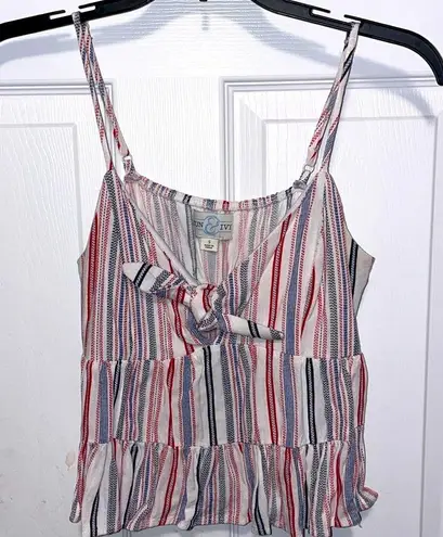 Jun & Ivy Boutique Striped Front Tie Tank Top Small Cropped Red White Blue Adjustable cami