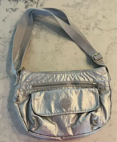 Kipling Syro Crossbody Shoulder Bag Purse silver gray metallic mottled