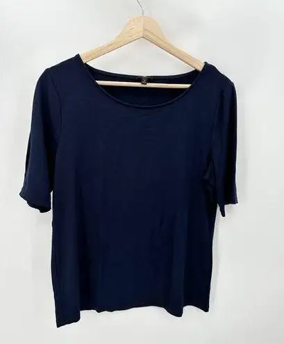 Talbots  Top Women LARGE PETITE Dark Blue Short Sleeve Stretch Rayon Blend