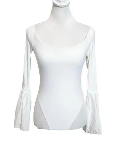 Alix NYC Bennett Bodysuit Stretch Jersey White Top Bell Sleeves Womens Size S