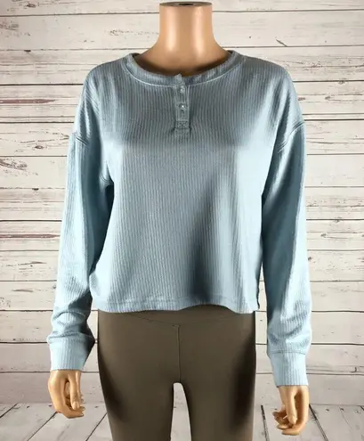 Jenni Ribbed Henley Pajama Top, Pale Blue NWT Medium