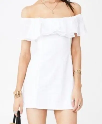Vanessa Mooney Joelyn Dress Off Shoulder Ruffle White Mini Dress Size M