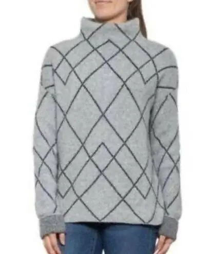 Christian Siriano Arlington Argyle Merino Wool Mock Neck Sweater Small Black