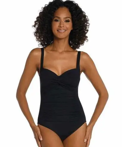 La Blanca Island Goddess Twist Shirred One Piece in Black