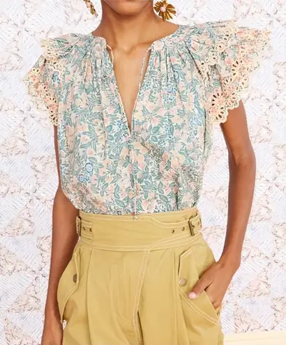 Ulla Johnson Cotton Eyelet Floral Elm Flutter Sleeve Top