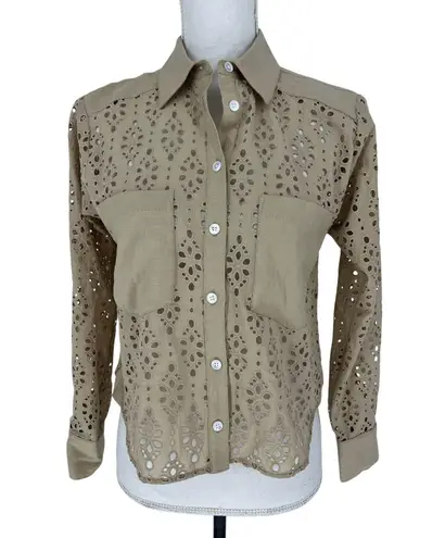 Veronica Beard Aderes Stone Khaki Cotton Eyelet Shirt