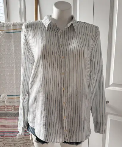 CP Shades White Blue Striped Long Sleeves Button Down Shirt Women’s Size Large