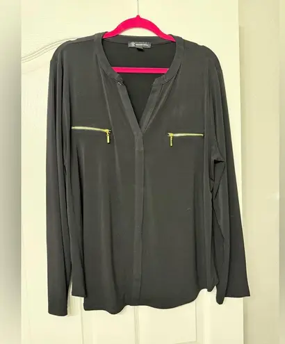 INC International Concepts Black Blouse with Gold Zipper Pockets Size XXL