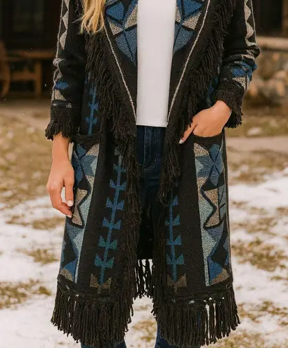 Johnny Was Celaris fringe hooded duster jacket NWT