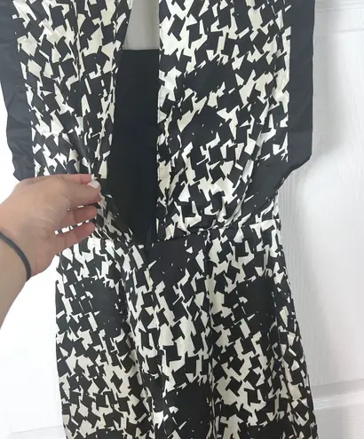 Reiss Black & White Patterned Silk Satin Layered Cocktail Dress
