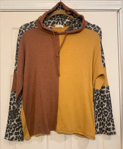 Perfect Peach Ribbed Pullover Brown Cheetah 2X Hoodie. 2629 Size XXL