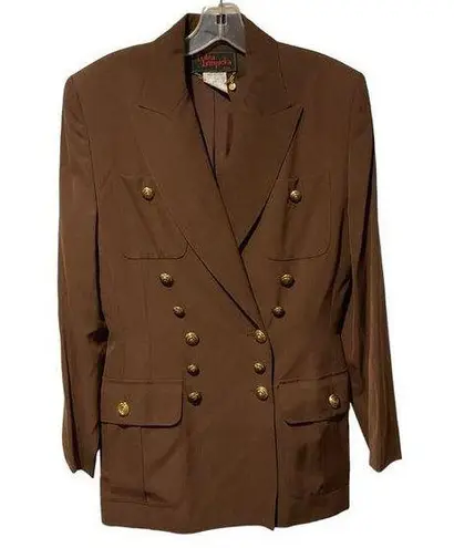 Vintage Lolita Lempicka Couture Vintage Brown Wool Military Suit Jacket Blazer Size 10