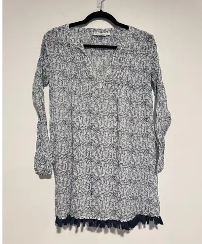 Roller Rabbit XS Blue White Tassel Hem Tunic 100% Cotton India Boho Beach