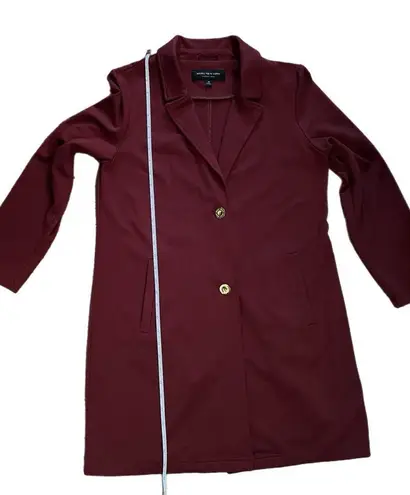 Andrew Marc Maroon Longline Blazer Coat Gold Button Classic Jacket Size M - Image 1