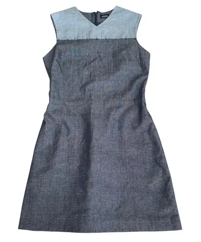 Kate Spade Saturday Dress Panel Embroidery V Neck Sleeveless Blue Cotton Size S