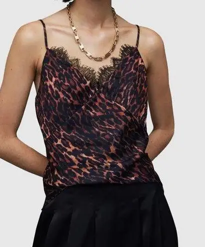 ALL SAINTS Eldia Anita Top Animal Leopard Print Cami Lace Trim Tank Size 2
