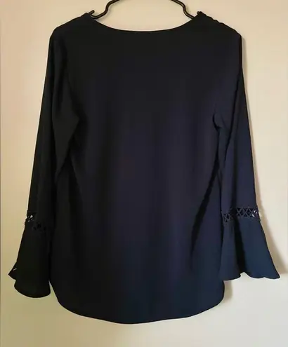 Premise 🆕  Dark Blue Laser Cut Blouse with Bell Sleeves | Small