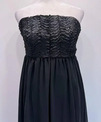 YA Los Angeles Black Strapless Maxi Dress Ruffled Bust Lined Sheer Skirt by S-M