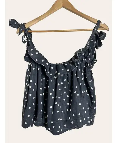 DL1961 Dennet Tie-Strap Polka-Dot Print Ruffled Cropped Tank Top Size Medium