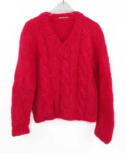 1970s Florenza Vintage Sweater Pink Red Wool Knit V