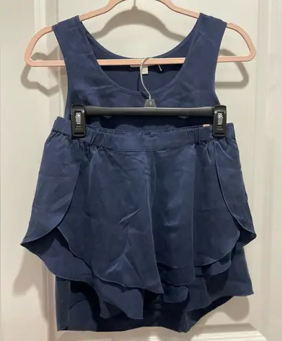 LUNYA Washable Silk Tulip Back Top and Shorts Set Size S Blue