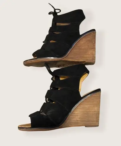 Melrose and Market  Black Suede Tie Up Wedges 6.5