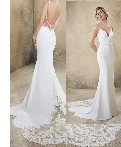 Mori Lee Rasia Sparkle Illusion Wedding Gown with Sleeves in White Size 2