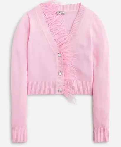 J.Crew Pink Feather Trim Cardigan Sweater Rhinestone Wool Cashmere Size Medium