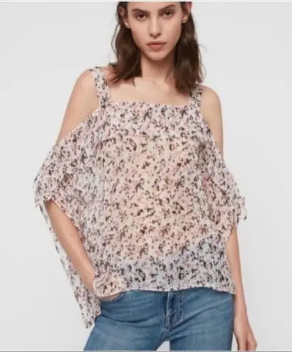 ALLSAINTS NEW ALL SAINTS MIO FREEFALL SHEER CHALK WHITE DITZY FLORAL ASYMMETRICAL TOP S