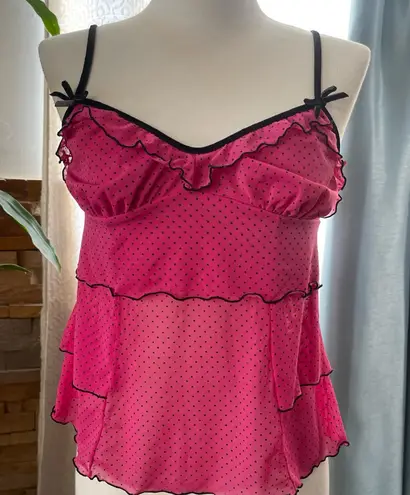 Jezebel  Pink and Black Polka Dot Y2K ruffle Camisole thumbnail 1